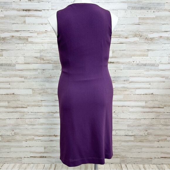 Elie Tahari Ruffle Wool Blend Sheath Dress Size 8 Purple Sleeveless Zip Front - Picture 8 of 14